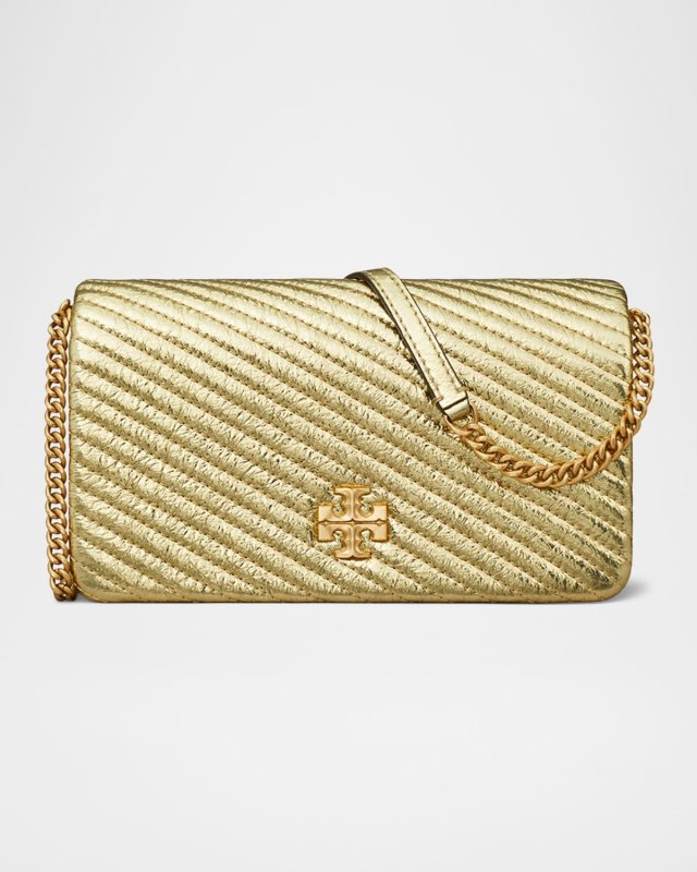 Kira Moto Metallic Quilted Leather Wallet on Chain